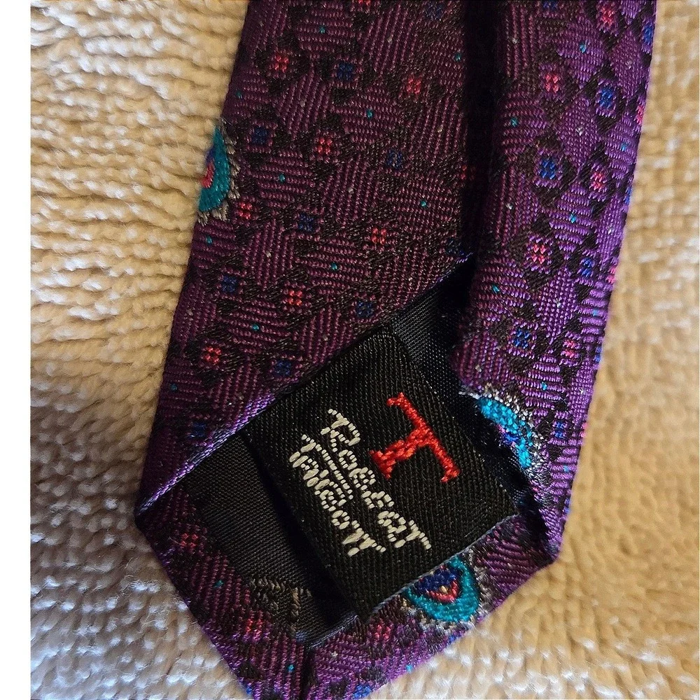 Robert Talbott‎ Silk Tie Purple Geometric Medallion Made in England Luxury